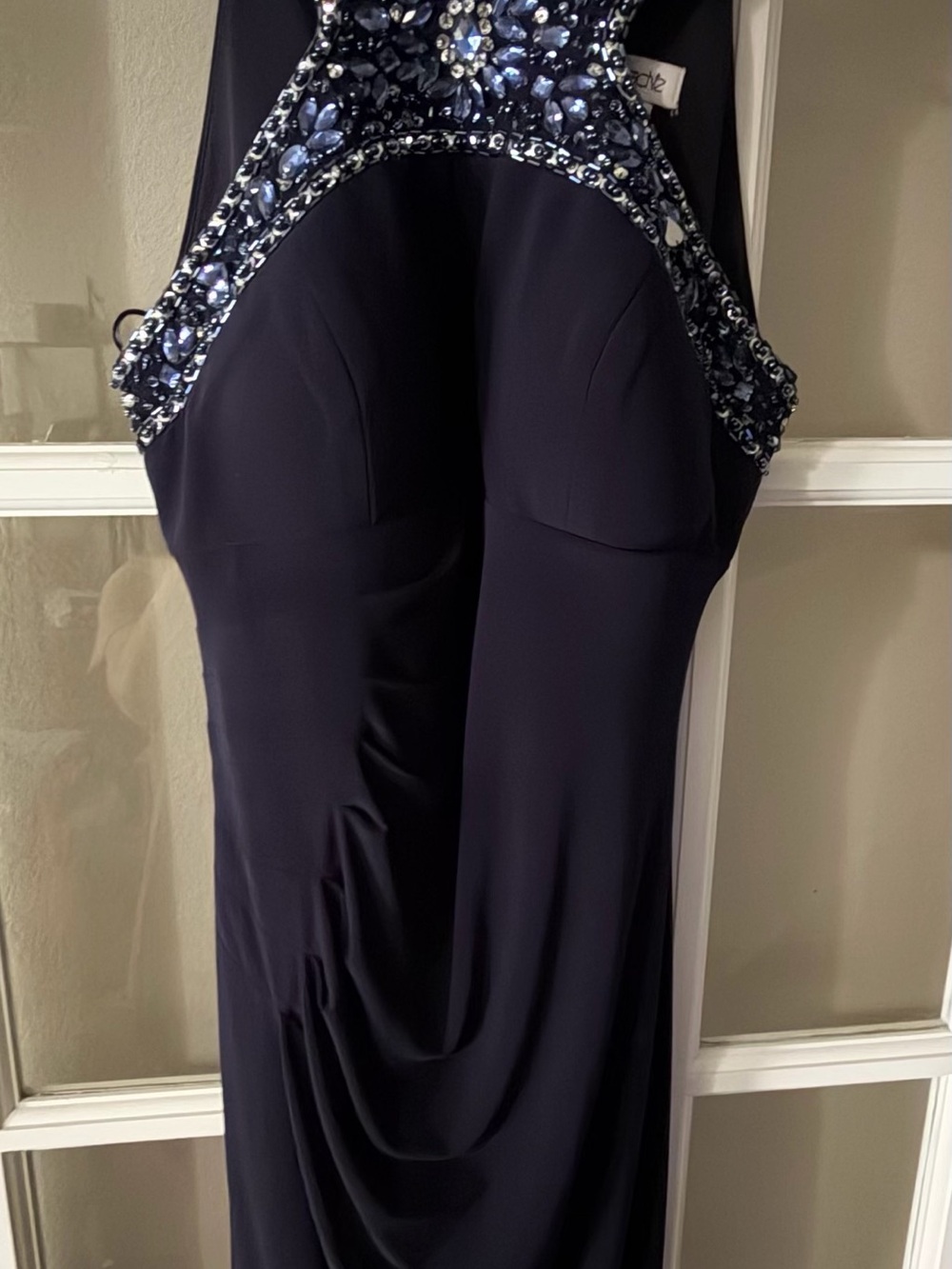 Cache Navy Beaded Prom Gown